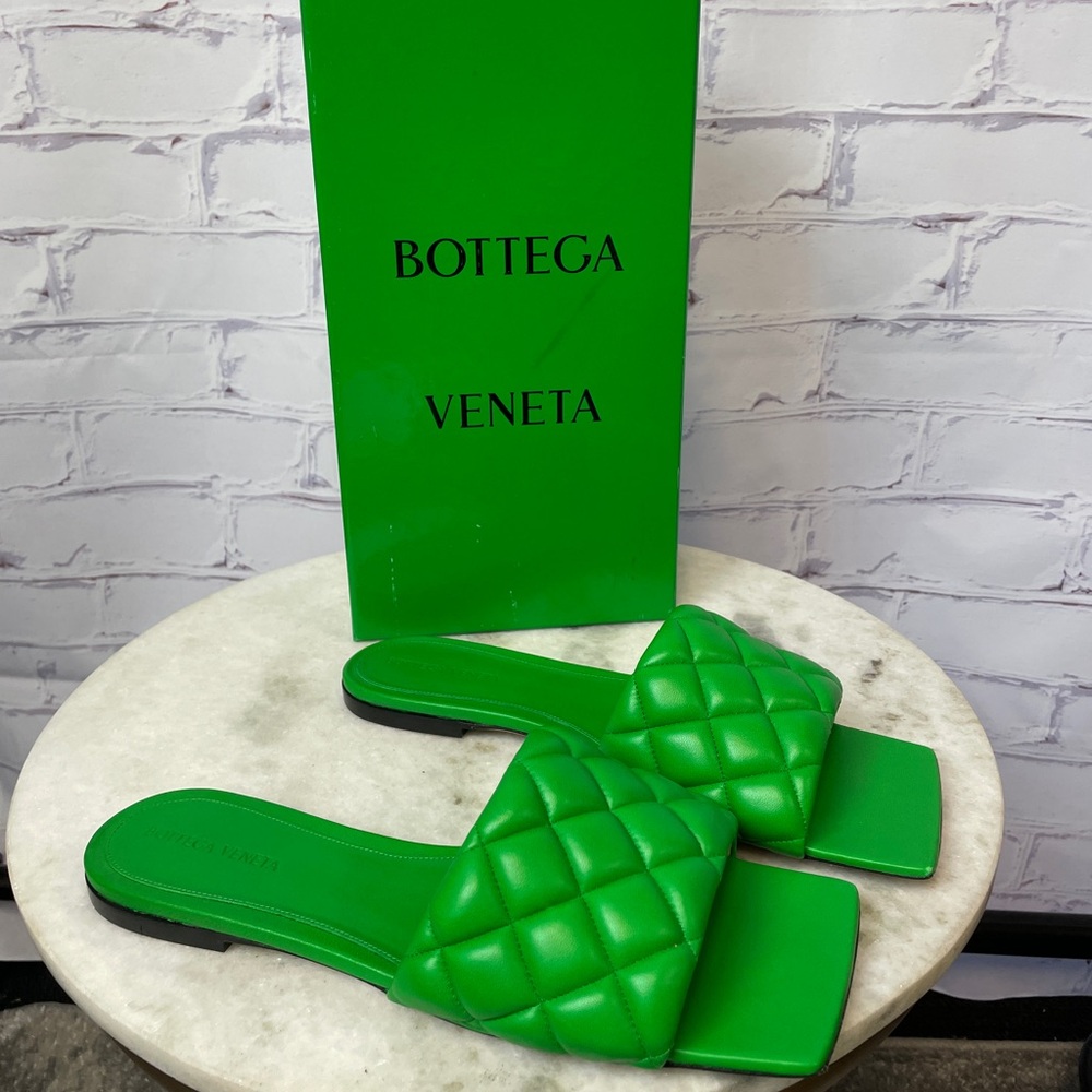 Bottega Veneta Quilted Padded Slide Sandals in Bright Green